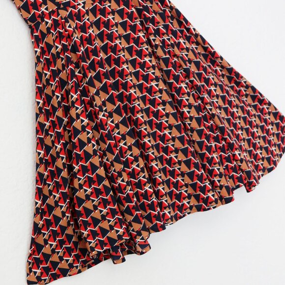 Miss Me Retro Geometric Print Fit Flared Skater Dress S V Neck Pinup Y2K Vintage - Picture 5 of 16